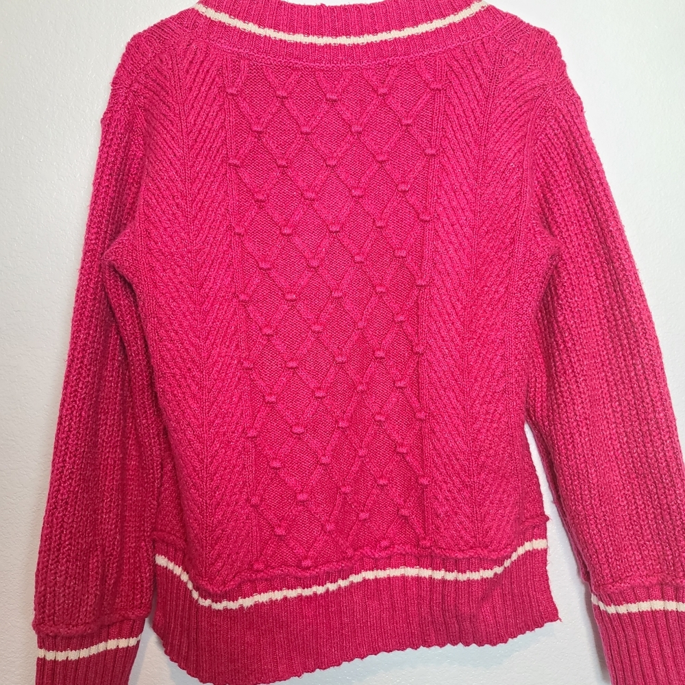 Anthropologie Maeve The Tillie V-Neck Cableknit Pullover Sweater in Pink - Picture 9 of 10